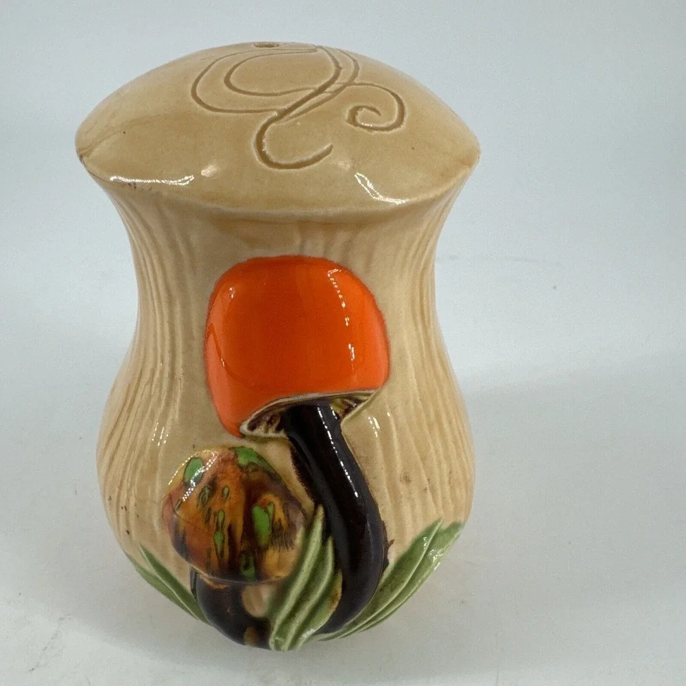 Mushroom Single Salt or Pepper‎ Shaker w/Stopper 1974 Signed VTG MCM Retro 1970s